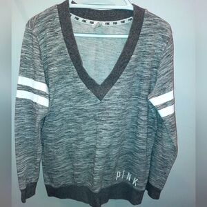 PINK V-neck Sweatshirt heathered gray size small excellent used condition